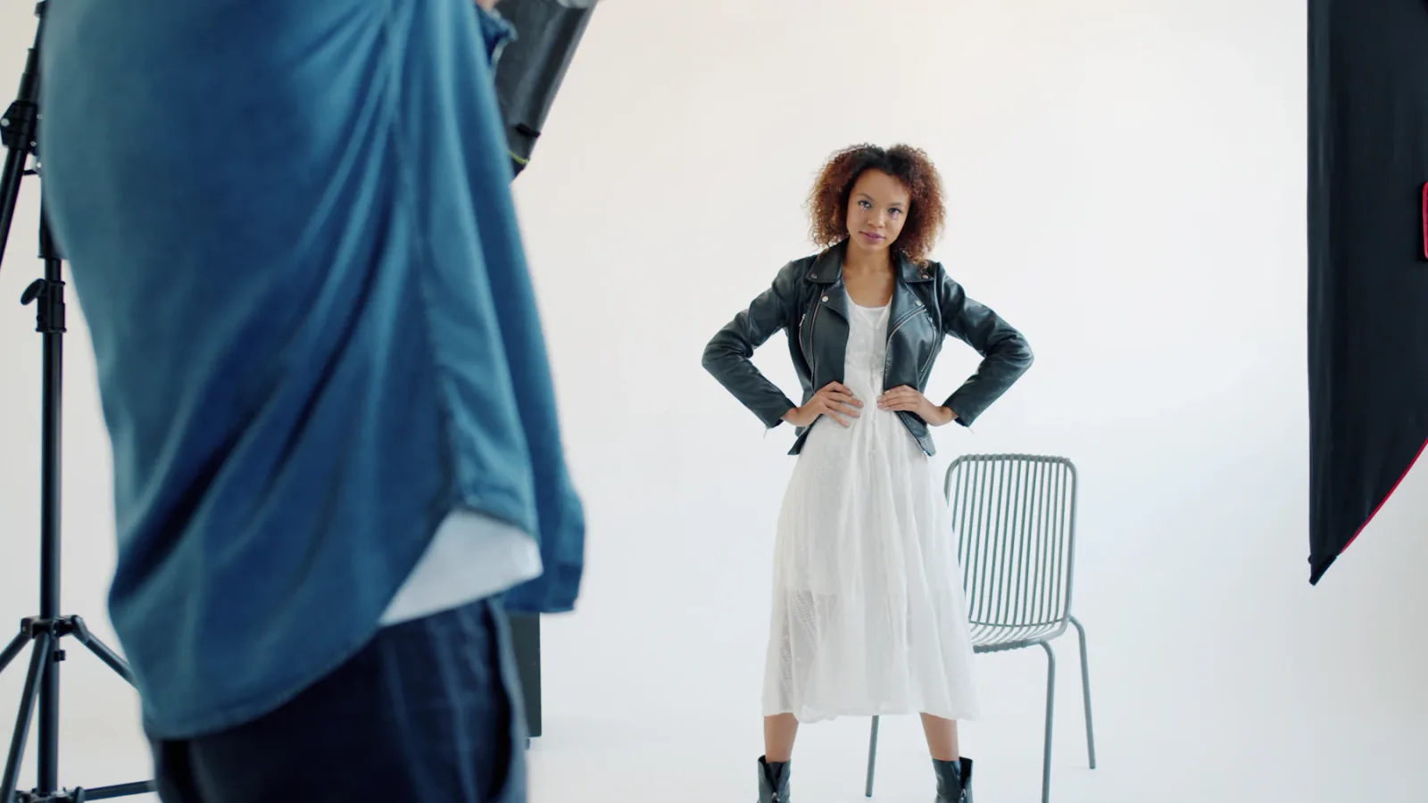 Editorial fashion reference in a studio setting