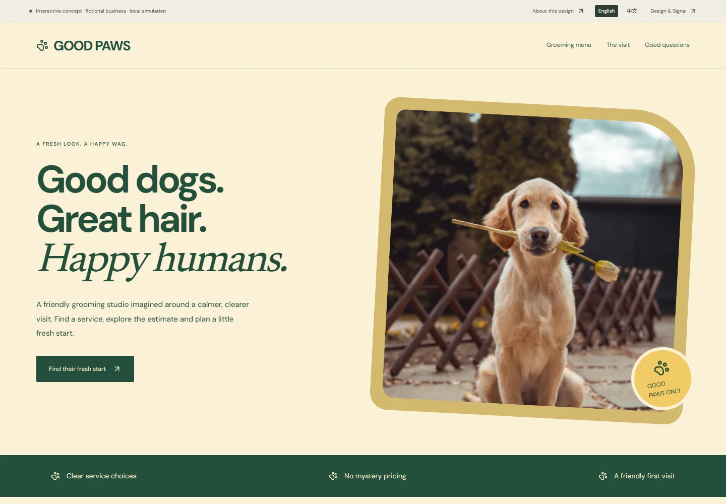 Actual desktop screenshot of this interactive concept website