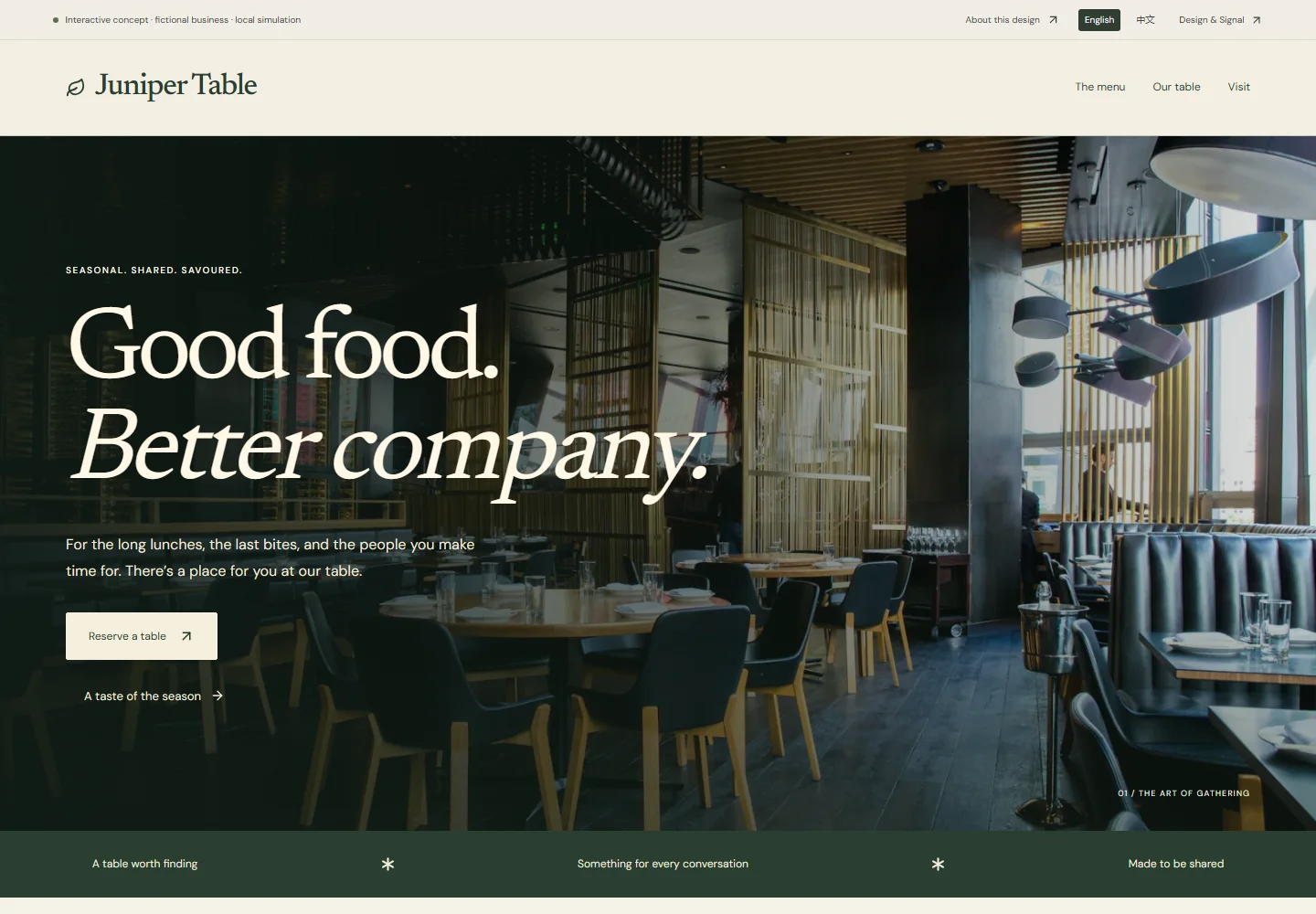 Actual desktop screenshot of this interactive concept website
