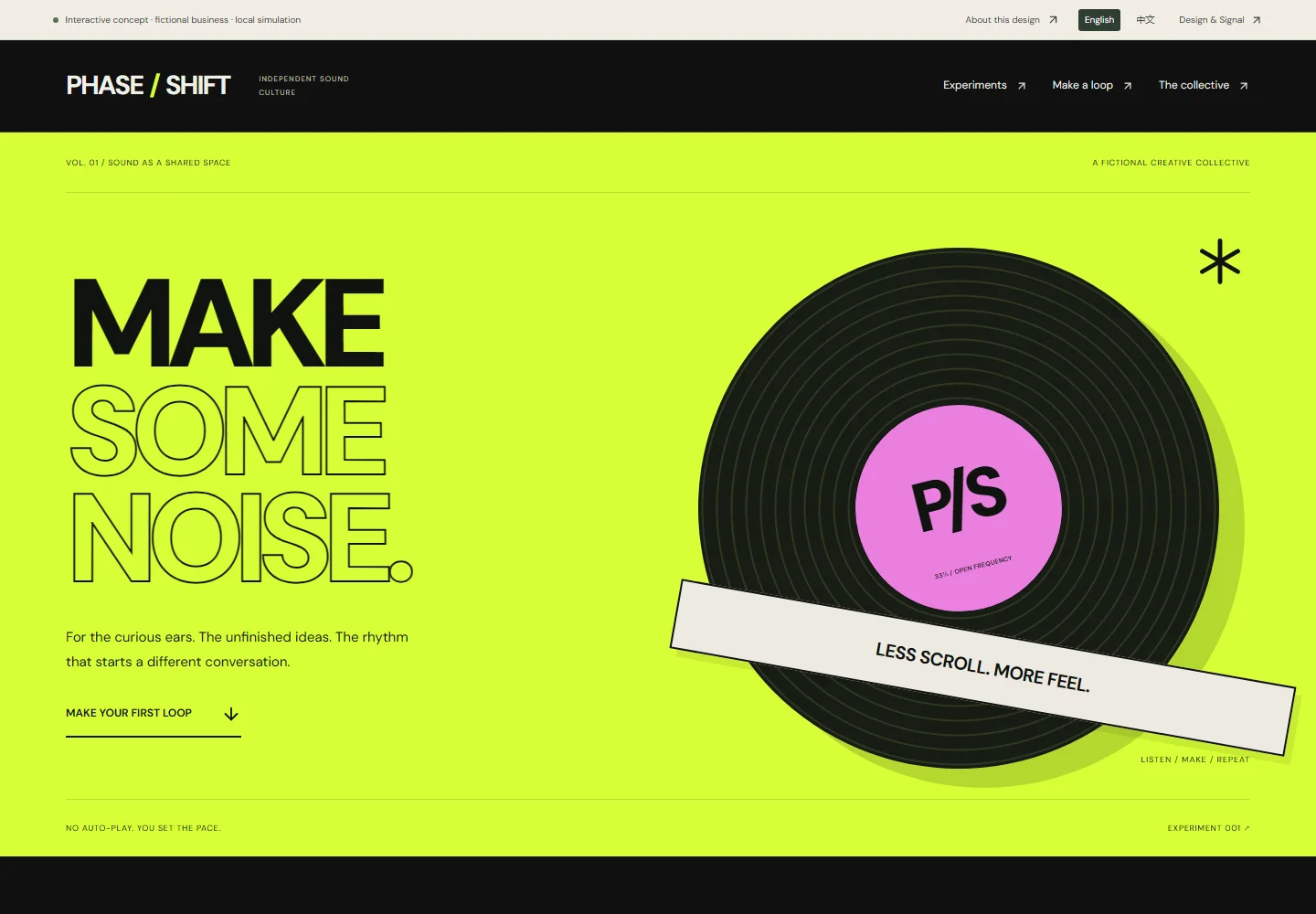 Actual desktop screenshot of this interactive concept website